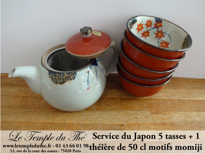 Service japonais 1 théière et 5 tasses Fleurs de Momoji – Image 2