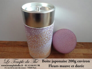 Boîte à thé japonaise 200 g environ mauve et dorée