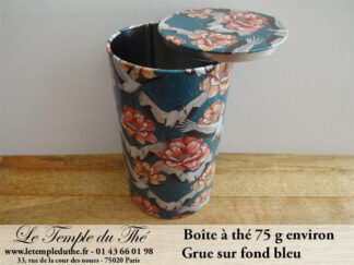 Boîte à thé 75 g environ Grues sur fond bleu