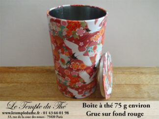 Boîte à thé 75 g environ Grues sur fond rouge