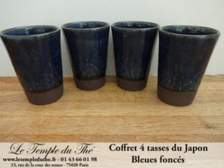 Coffret de 4 tasses à thé japonaises bleues foncés