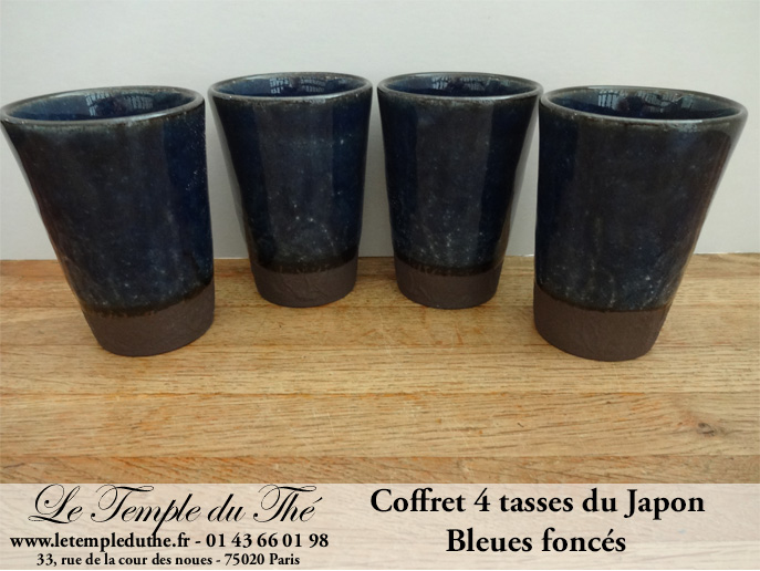 Coffret de 4 tasses à thé japonaises bleues foncés
