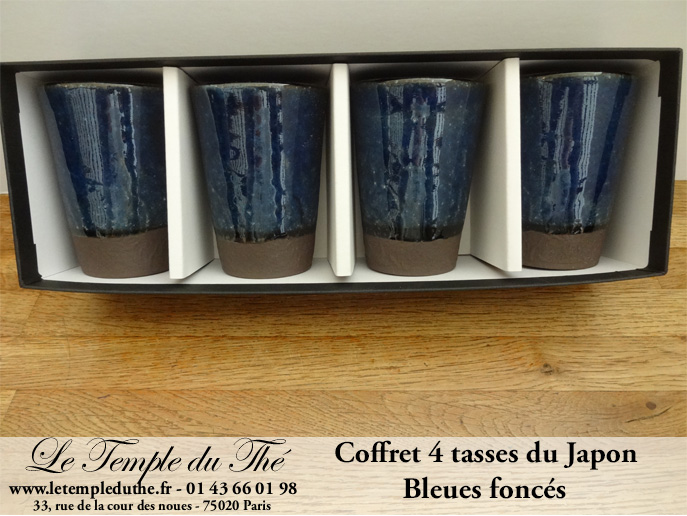 Coffret de 4 tasses à thé japonaises bleues foncés – Image 2