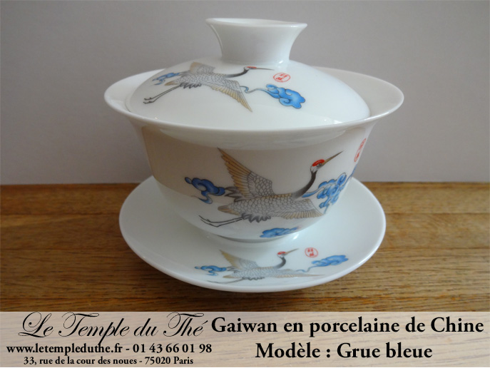 Gaiwan en porcelaine de Chine Grue bleue