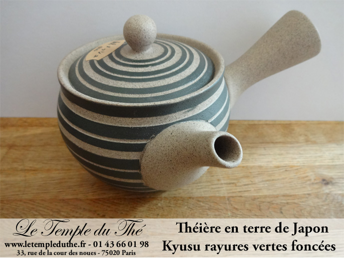 Kyusu en terre du Japon 35 cl rayures vertes foncés