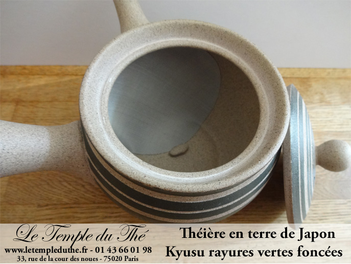 Kyusu en terre du Japon 35 cl rayures vertes foncés – Image 3