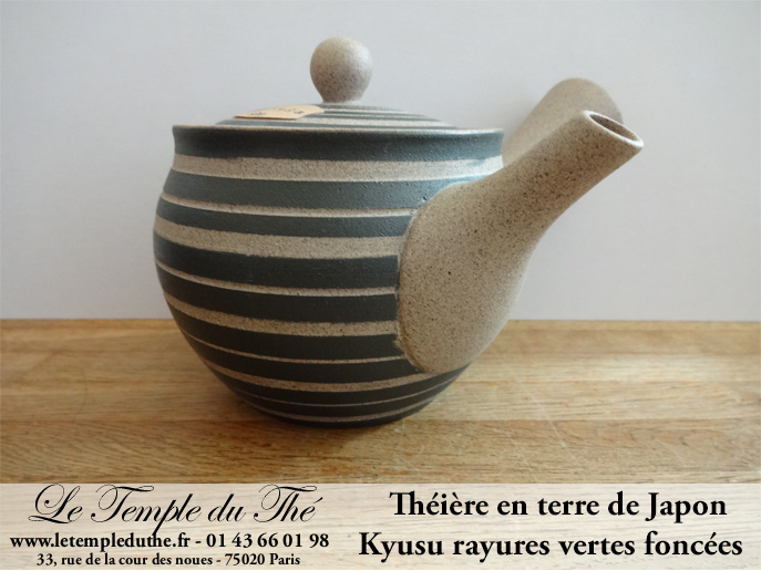 Kyusu en terre du Japon 35 cl rayures vertes foncés – Image 4