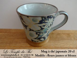Mug en céramique japonais modèle fleurs jaunes et bleues 20 cl